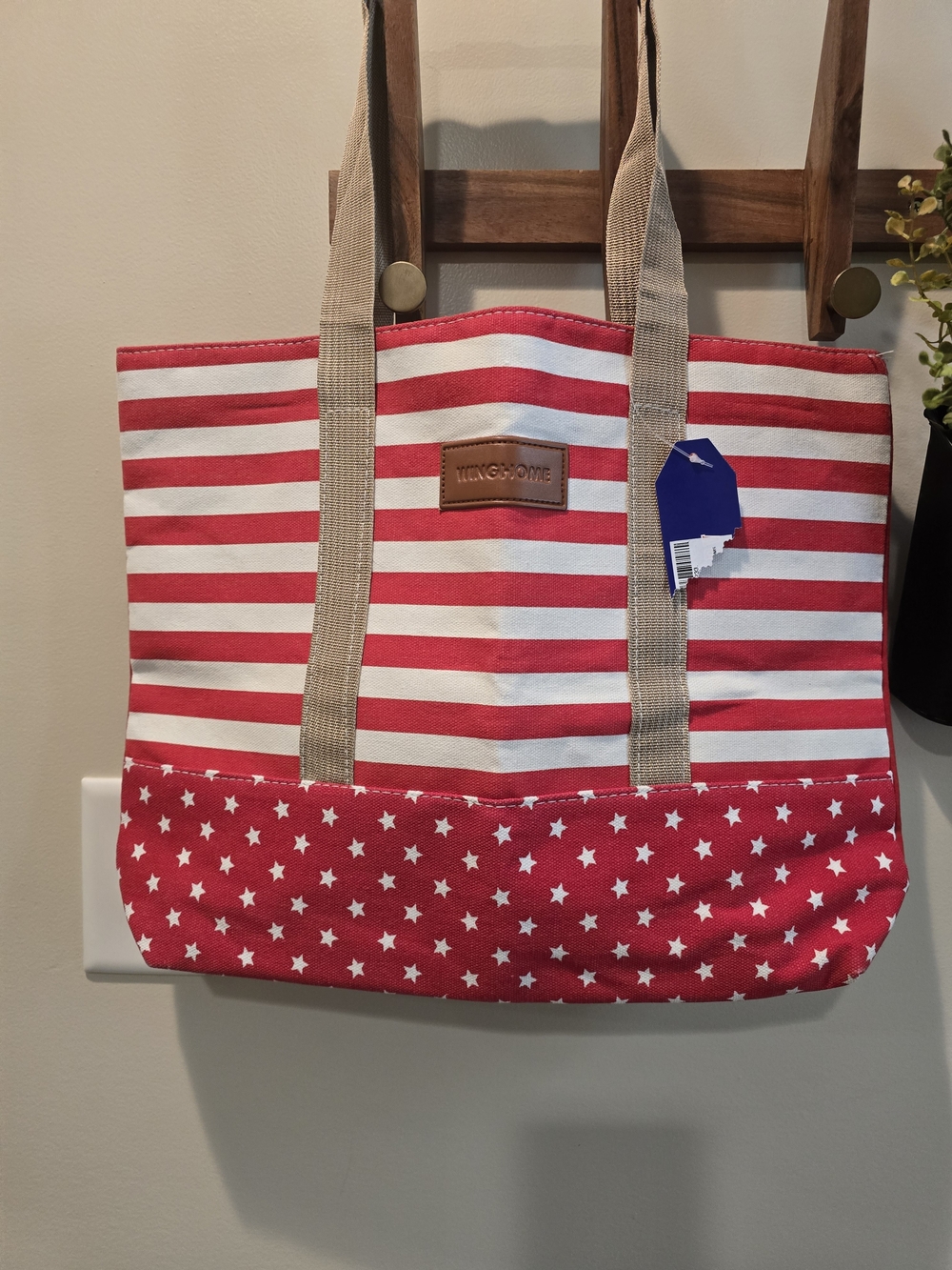 🔥 Red Striped & Star Canvas Tote Bag